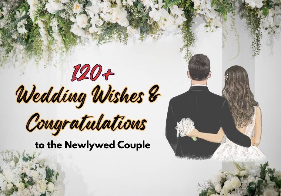 "120+ heartfelt wedding wishes and congratulations messages for newlywed couples to celebrate their special day."