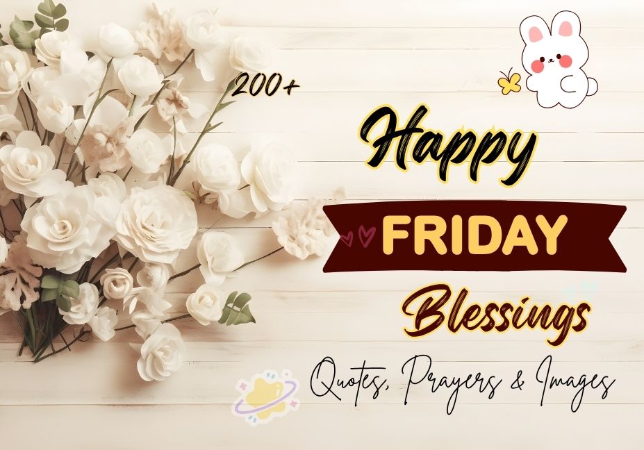 A peaceful morning scene with coffee, flowers, and text saying “Happy Friday Blessings” to inspire positivity and gratitude for the weekend.