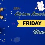 African American Friday Blessings with decorative stars and cute bunny on blue background