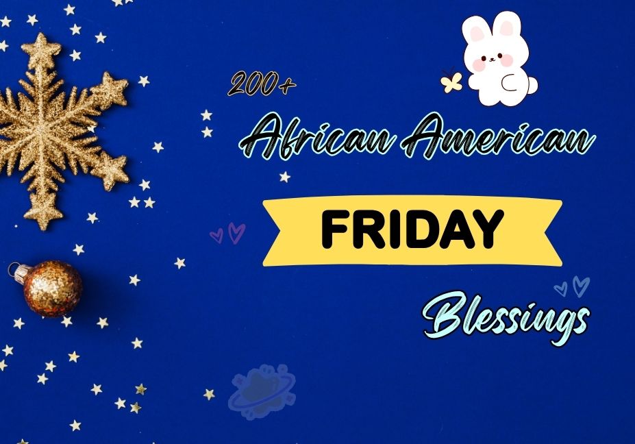African American Friday Blessings with decorative stars and cute bunny on blue background