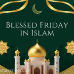 Blessed Friday in Islam with golden mosque and decorative Islamic art