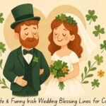 "Cute and funny Irish wedding blessing with romantic couple photo in floral frame"