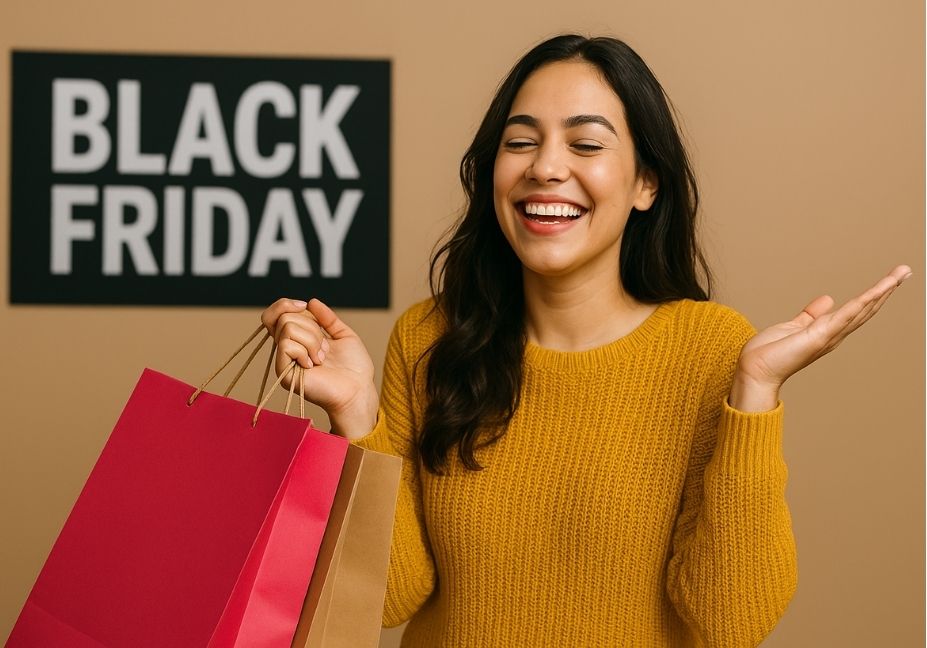 "Illustration of a joyful holiday scene representing Black Friday Blessings with wealth, peace, and positive vibes."