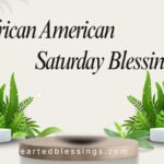 African American Saturday Blessings elegant design with tropical ferns and wooden podium on cream background
