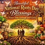 Beautiful National Roots Day Blessings to Honor Your Heritage and Family illustrated with cultural icons, family tree roots, and heritage symbols in a warm design.
