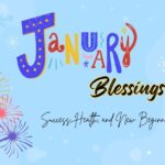 A peaceful winter sunrise over snow-covered hills with a person standing and looking at the horizon, symbolizing hope, new beginnings, and January blessings.