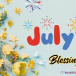 July blessings with flowers and fireworks hearted blessings design